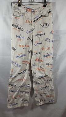 H&M Divided Women's Coca-Cola Multi-Language Logo Print Twill Pants, size 0